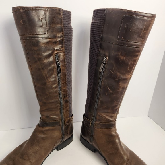 Aetrex Womens Tall Riding Boots Leather Textile Stretch Side Zip Brown 7.5 A/B - Picture 8 of 10